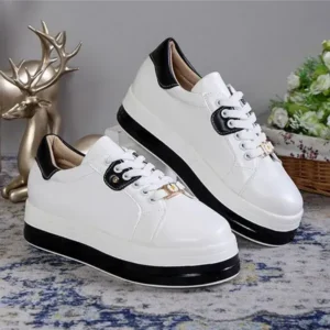 Romboom Women Fashion Round Toe Platform Colorblock Lace-Up Low Top Sneakers