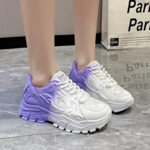 Romboom Women Fashion Platform Gradient Lace-Up Sneakers