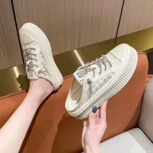 Romboom Women Fashion Round Toe Breathable Lace Mesh Sneakers