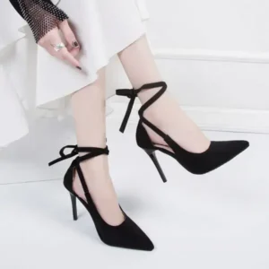 Romboom Women Fashion Solid Color Plus Size Strap Pointed Toe Suede High Heel Sandals Pumps