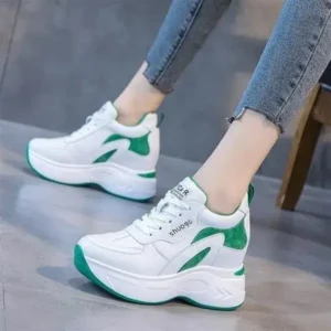 Romboom Women Fashion Round Toe Platform Medium Heel Lace-Up Colorblock Sneakers