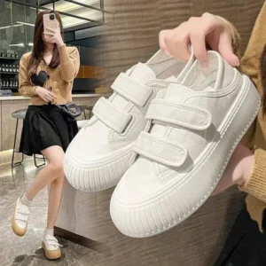 Romboom Women Fashion Round Toe Thick Sole Velcro Pu Sneakers