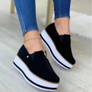 Romboom Women Fashion Retro Platform Mid Top Solid Color Sneakers