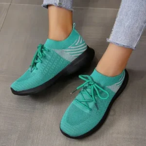 Romboom Women'S Fashion Platform Lace Up Flyknit Sneakers