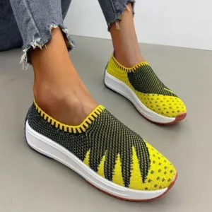 Romboom Women Fashion Fly Knit Breathable Platform Low Top Sneakers