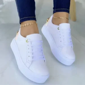 Romboom Women Fashion Round Toe Platform Lace Up Solid Color Sneakers