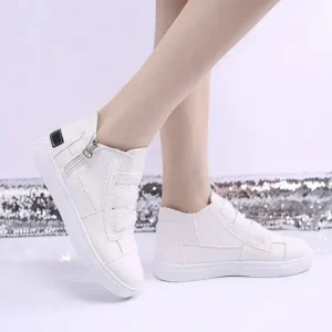 Romboom Women Fashion Round Toe Mid-Top Canvas Raw Edge Elastic Sneakers