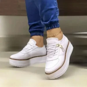 Romboom Women Fashion Round Toe Solid Color Pu Hidden Wedge Lace-Up Low Top Sneakers Shoes