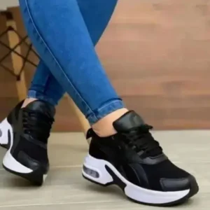 Romboom Women Fashion Round Toe Solid Color Mesh Thick-Soled Low Top Sneakers