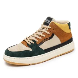 Romboom Men'S Fashion Breathable Color Block Pu Sneakers