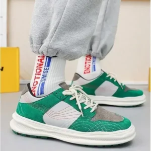 Romboom Men'S Retro Color-Block Thick-Soled Pu Sneakers