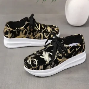 Romboom Casual Graffiti Round Toe Platform Plus Size Sneakers