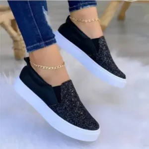 Romboom Thick Sole Casual Sequined Shoes Women Flat Shoes