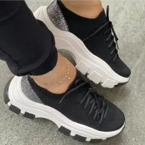 Romboom Wedge Heel Flying Woven Colorblock Lace-Up Sneakers Large Size Casual Low Top Women Shoes