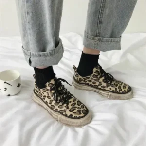 Romboom Women Fashion Leopard Printing Flat Sneakers