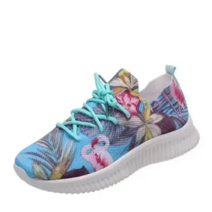 Romboom Women Fashion Casual Lace Up Design Mesh Breathable Graffiti Print Sneakers