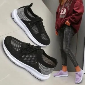 Romboom Women Casual Sports Lace-Up Design Mesh Breathable Solid Color Sneakers