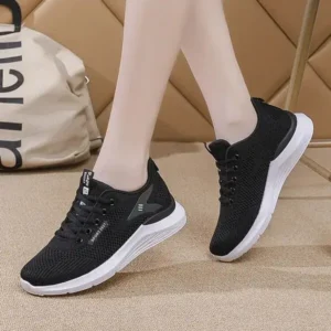 Romboom Women Sports Casual Lace Up Design Mesh Breathable Wedge Sneakers