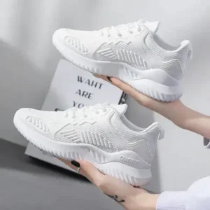 Romboom Women Fashion Sports Lace Up Design Mesh Breathable Platform Sneakers