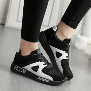 Romboom Women Fashion Sports Lace Up Design Mesh Breathable Wedge Platform Sneakers