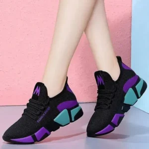 Romboom Women Fashion Casual Lace-Up Design Mesh Breathable Color Blocking Platform Running Sneakers