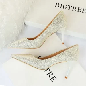 Romboom Women Fashion Plus Size Sexy Sequin Point-Toe Shoes