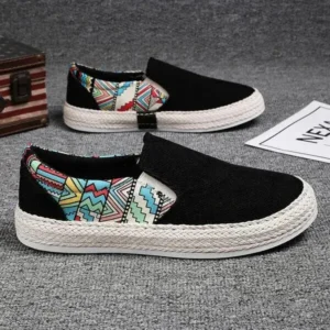 Romboom Men Fashion Color Matching Breathable Canvas Flats Shoes