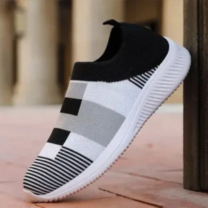 Romboom Women Casual Knit Design Breathable Mesh Color Blocking Flat Sneakers