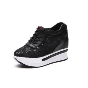 Romboom Women Sexy Lace Design Lace-Up Breathable Wedge Platform Sneakers