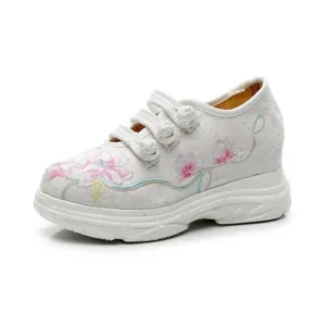 Romboom Women Casual Flower Embroidered Round Toe Platform Canvas Sneakers