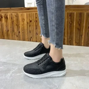 Romboom Women Casual Rhinestone Decor Fashion Plus Size Sports Running Shoes Round Toe Sneakers