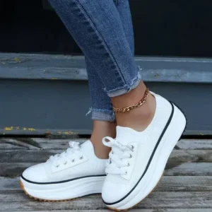 Romboom Women Simple Casual Knit Upper Thick-Soled Lace-Up Sneakers