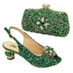 Romboom Fashion Rhinestone Design Party Women High Heel Peep Toe Sandals And Clutch Evening Bag Set