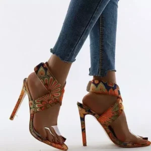 Romboom Women Fashion Plus Size Floral Point Toe High Heel Sandals