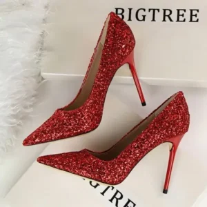 Romboom Women Sexy Shining Sequins Decor Pointed-Toe Stiletto Shoes Pumps