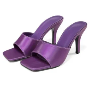 Romboom Women Sexy Square Head Purple Stiletto Slippers