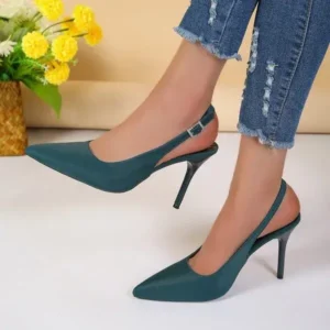 Romboom Summer Women Fashion Plus Size Elegant Pointed Toe Strap Buckle Sling Back Stiletto Heel PU Sandals