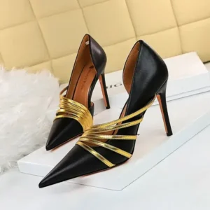 Romboom Women Fashion Sexy Pointed Toe Hollow Design Stiletto Shoes