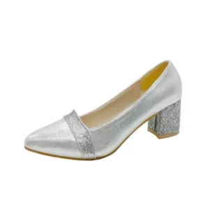 Romboom Women Fashion Casual Sequins Pointed Toe Pumps With Chunky Heels