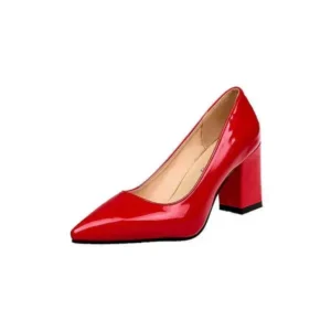 Romboom Women Fashion Basic PU Solid Color Pointed Toe Chunky Heel Pumps