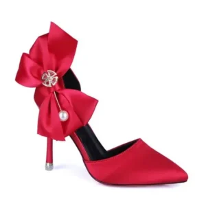 Romboom Women Fashion Elegant Solid Color PU Pointed Toe Bowknot Pumps