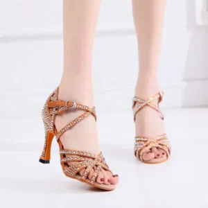 Romboom Women Fashion Solid Color Suede Rhinestone High Heel Ankle Strap Buckle Sandals