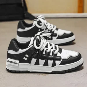 Romboom Men Fashion Black White Stitching Low Top Sneakers