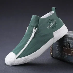 Romboom Men'S Casual Embroidery Zipper High Top Canvas Shoes