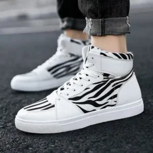 Romboom Men'S Fashion Zebra Print Breathable Canvas High Top Sneakers