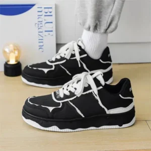 Romboom Men'S Fashion Black White Breathable Canvas Sneakers