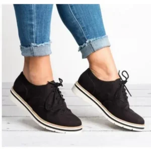 Romboom Women Retro Plus Size Simple Solid Color Lace-Up Round Toe Sneakers