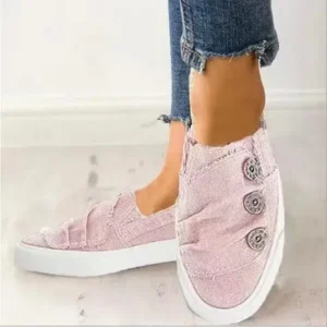 Romboom Women Fashion Plus Size Solid Denim Canvas Flat Sneakers