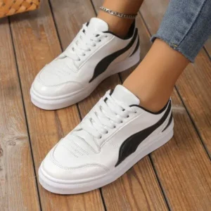 Romboom Women Fashion Plus Size Thick-Soled Round Toe Flat Sneakers