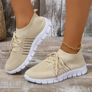 Romboom Women Casual Plus Size Solid Color Mesh Breathable Flat Sneakers